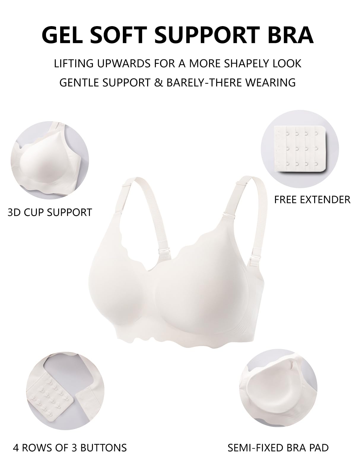 COCOMARTS Jelly Bras for Women No Underwire Scalloped Push Up Wireless Bralettes Seamless Soft Comfort Everyday Tshirt Bra