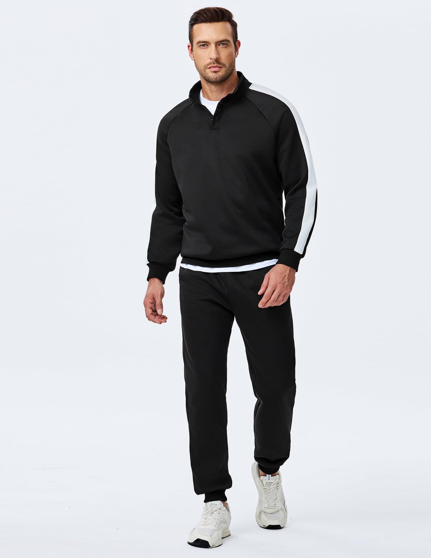 JMIERR Men's 2 Piece Casual Outfits Quarter Button Lightweight Sweatshirt Tracksuit & Joggers Sweatpants Sweatsuit Set