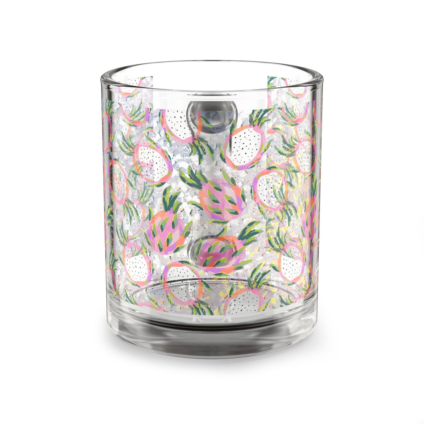 Exotic Fruit Pattern Glass Mug 10oz Clear Coffee Tea Cup