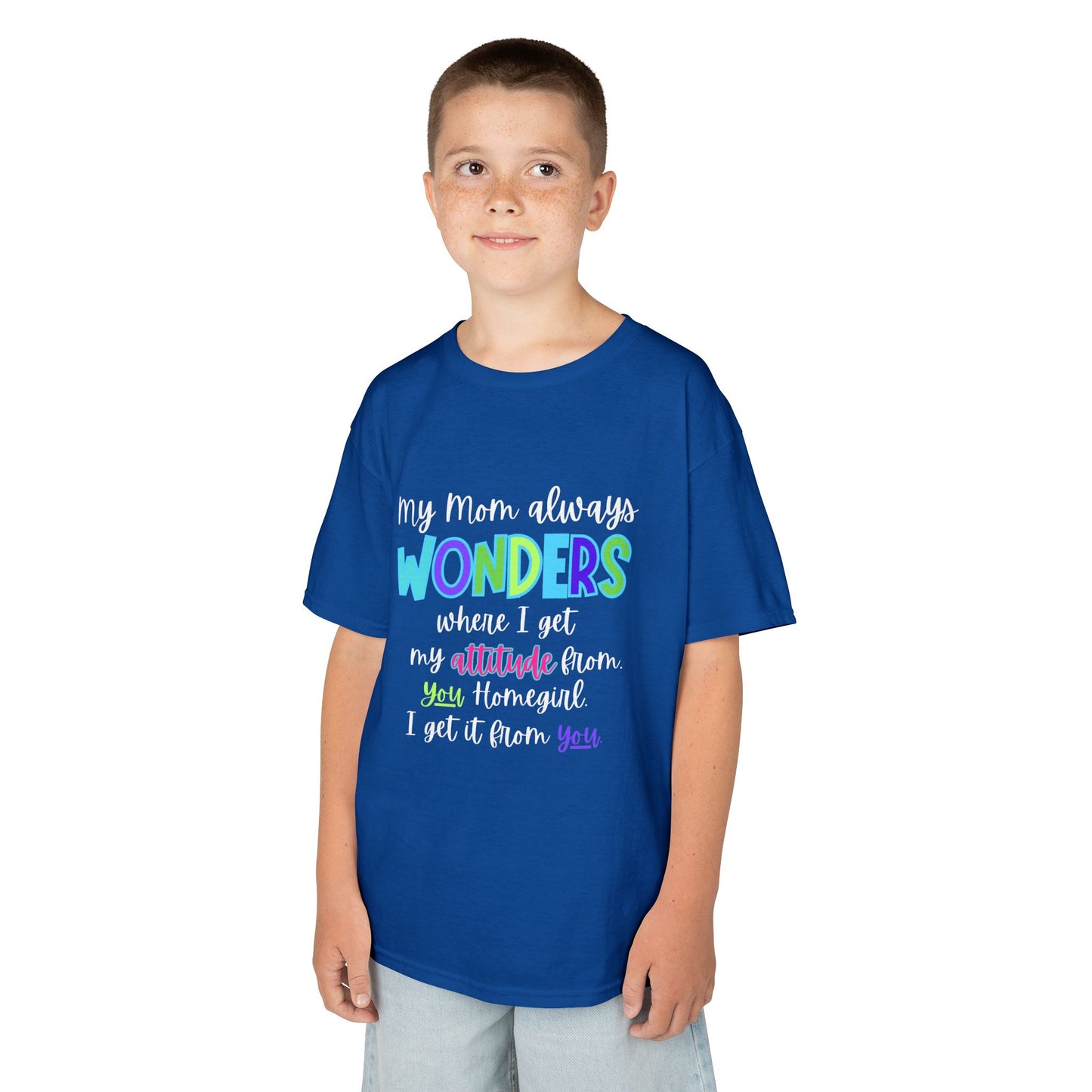 Colorful Kids Tee: 'My Mom Wonders Where I Get My Attitude From' | Fun Gift for Birthdays, Holidays, Everyday Wear, Unique Kids Apparel