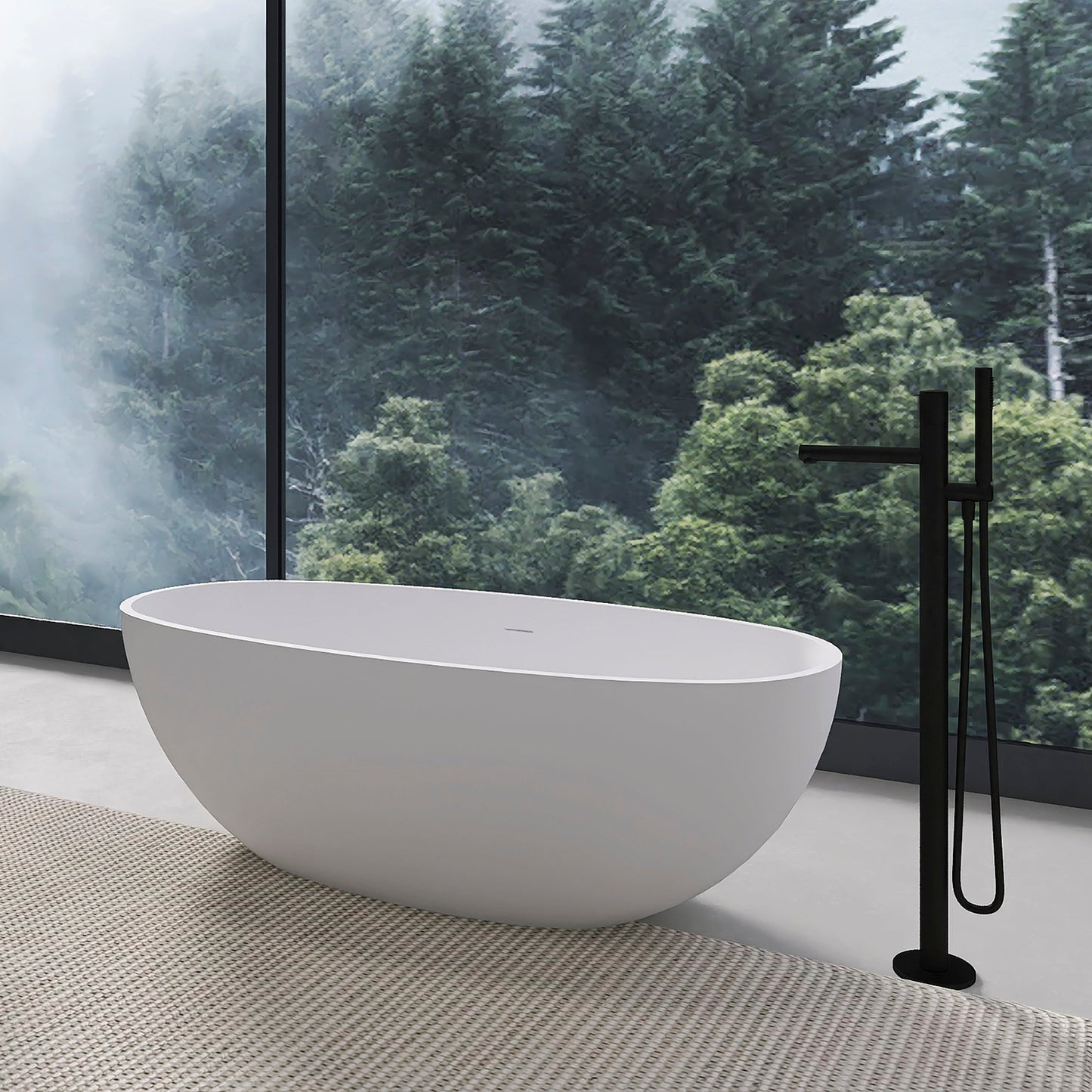 65.2 Inch Freestanding Solid Surface Soaking Bathtub