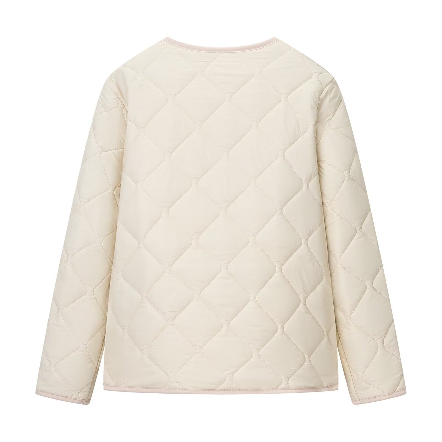 Versatile round neck diamond grid cotton jacket