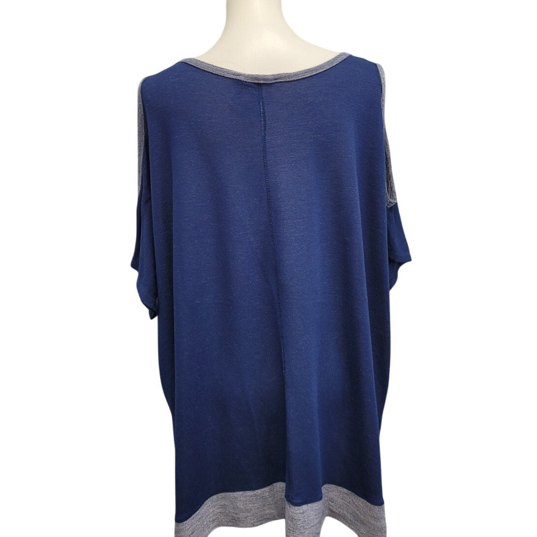 Hand Printed Upcycled Womens Large Selectively Social Cold Shoulder Shirt Top