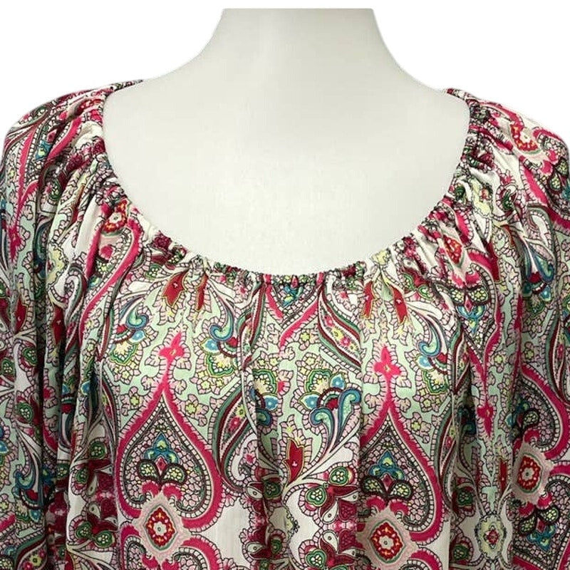 NY Collection Womens Medium Short Blouson Sleeve Paisley Polyester Blouse Top