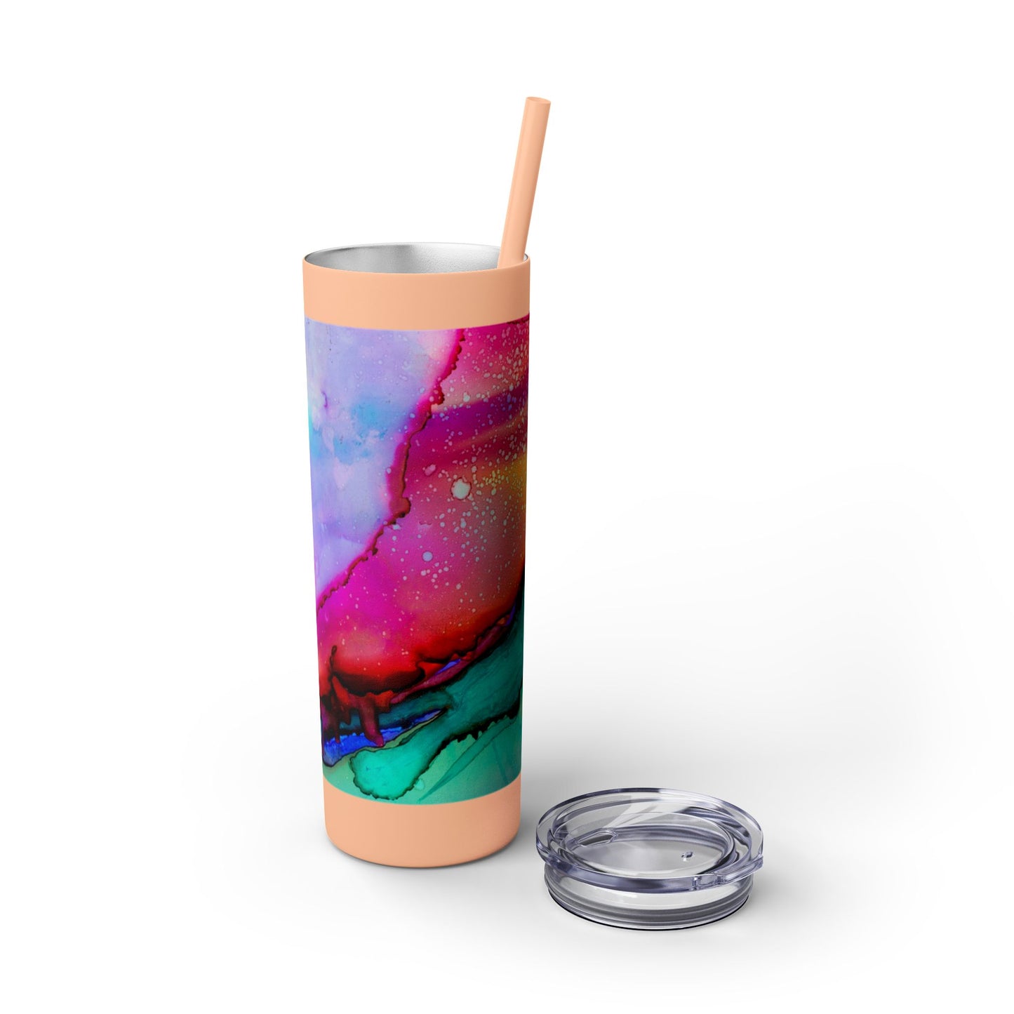 Beautiful Watercolor Splatter Skinny Tumbler with Straw - 20oz, Vibrant Colorful Drinkware for Every Occasion, Perfect Gift for Friends, Reusable Travel Mug, Water [...]