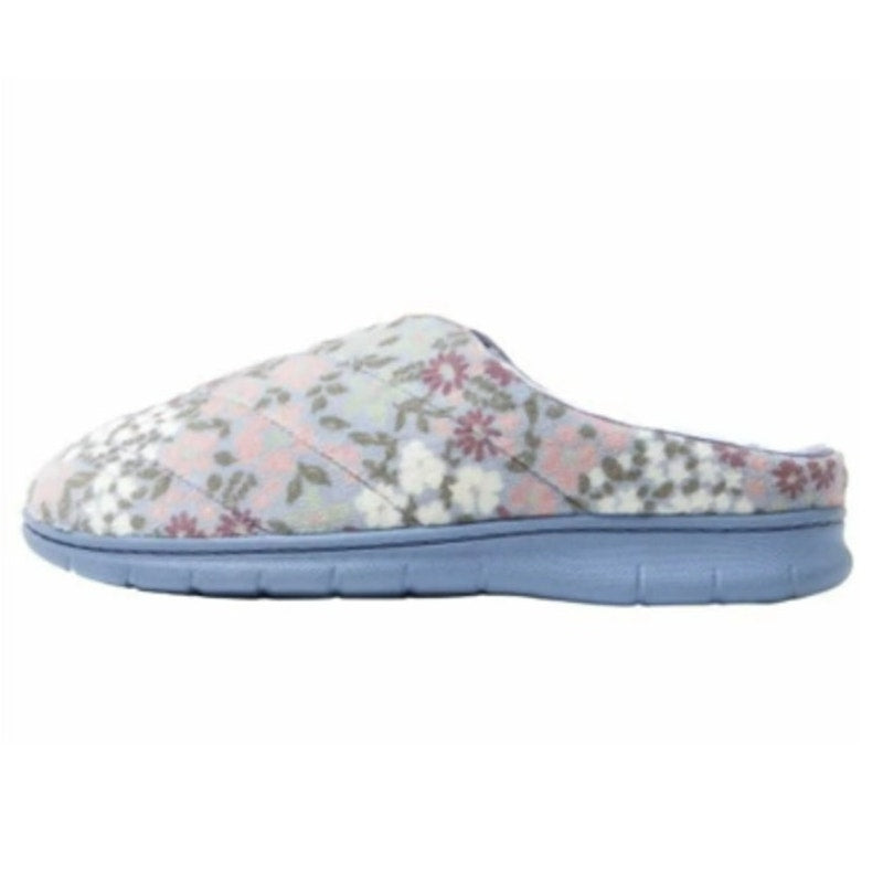 New In Box Dearfoams Womens Medium 7/8 Blue Floral Memory Foam House Slippers