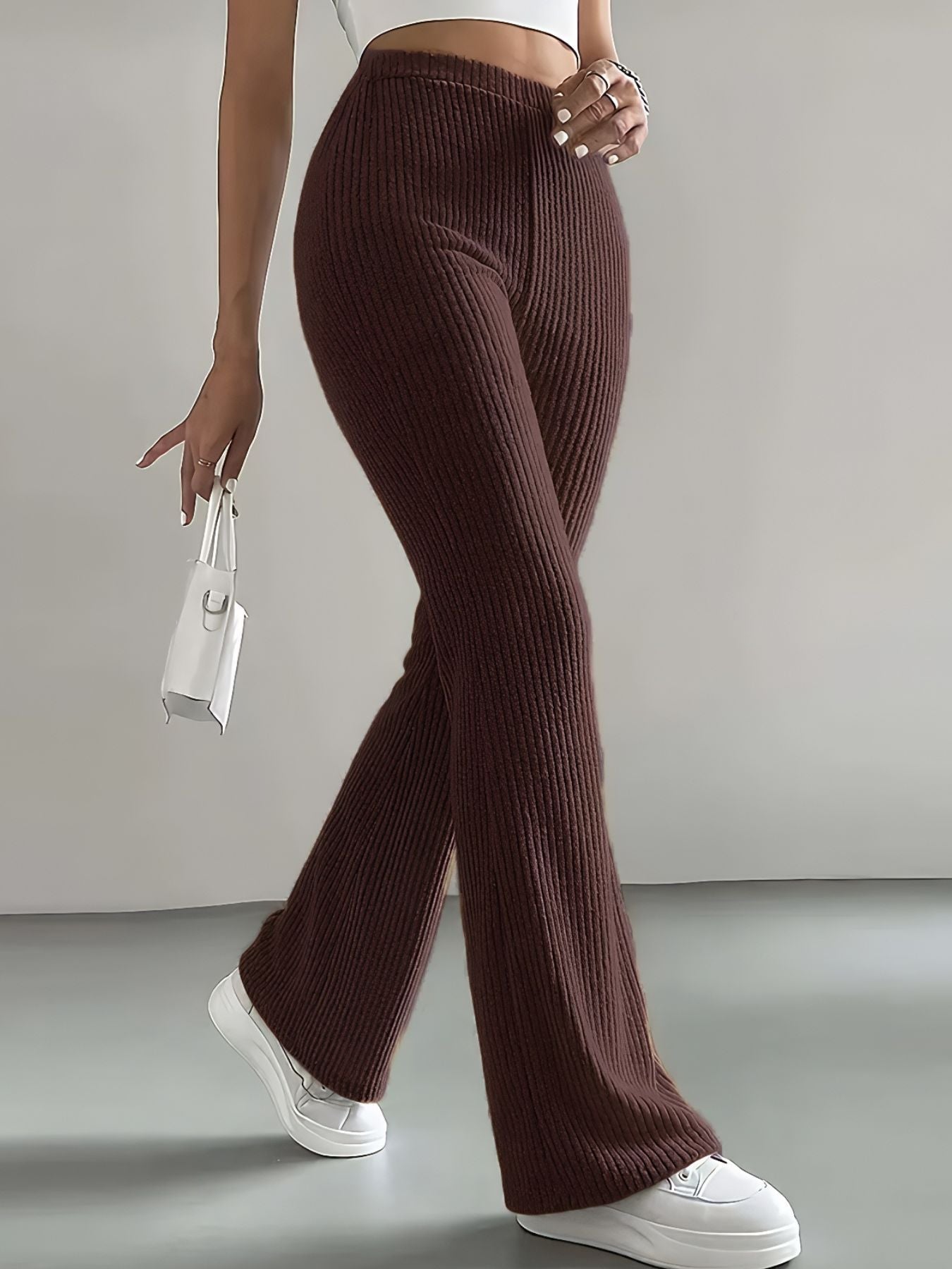 Ribbed Knit High Waist Flare Pants