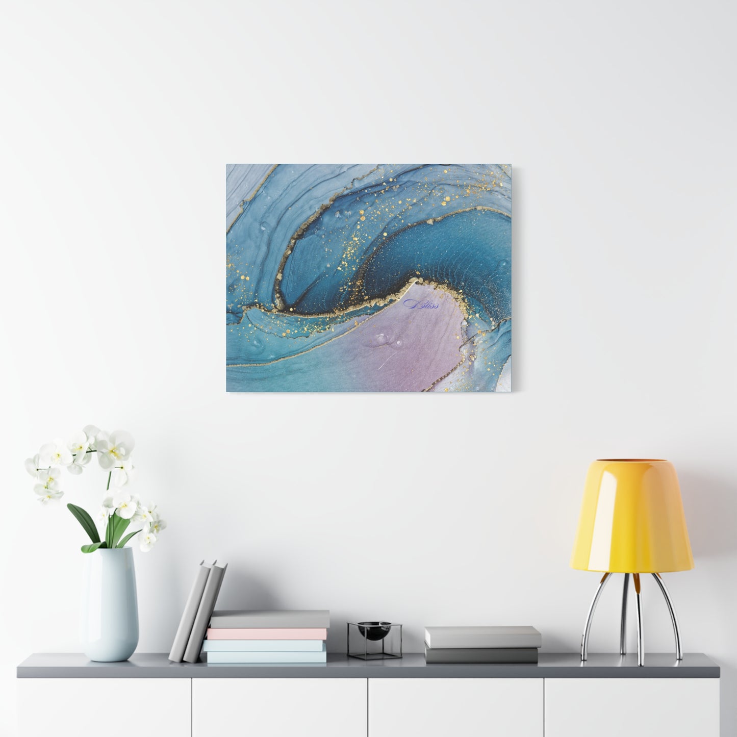 Canvas Wall Art, Abstract Ocean Wave, Modern Decor, Home Office, Gift for Her, Blue Gold Artwork, Living Room Wall Decor