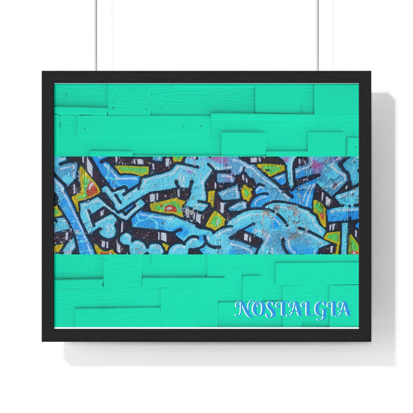 Nostalgia Graffiti Horizontal Framed Poster — Teal Urban Street Art Print