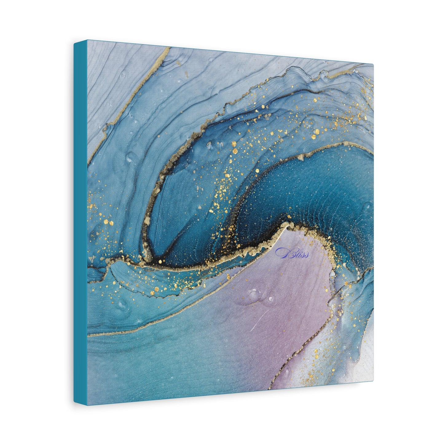 Canvas Wall Art, Abstract Ocean Wave, Modern Decor, Home Office, Gift for Her, Blue Gold Artwork, Living Room Wall Decor