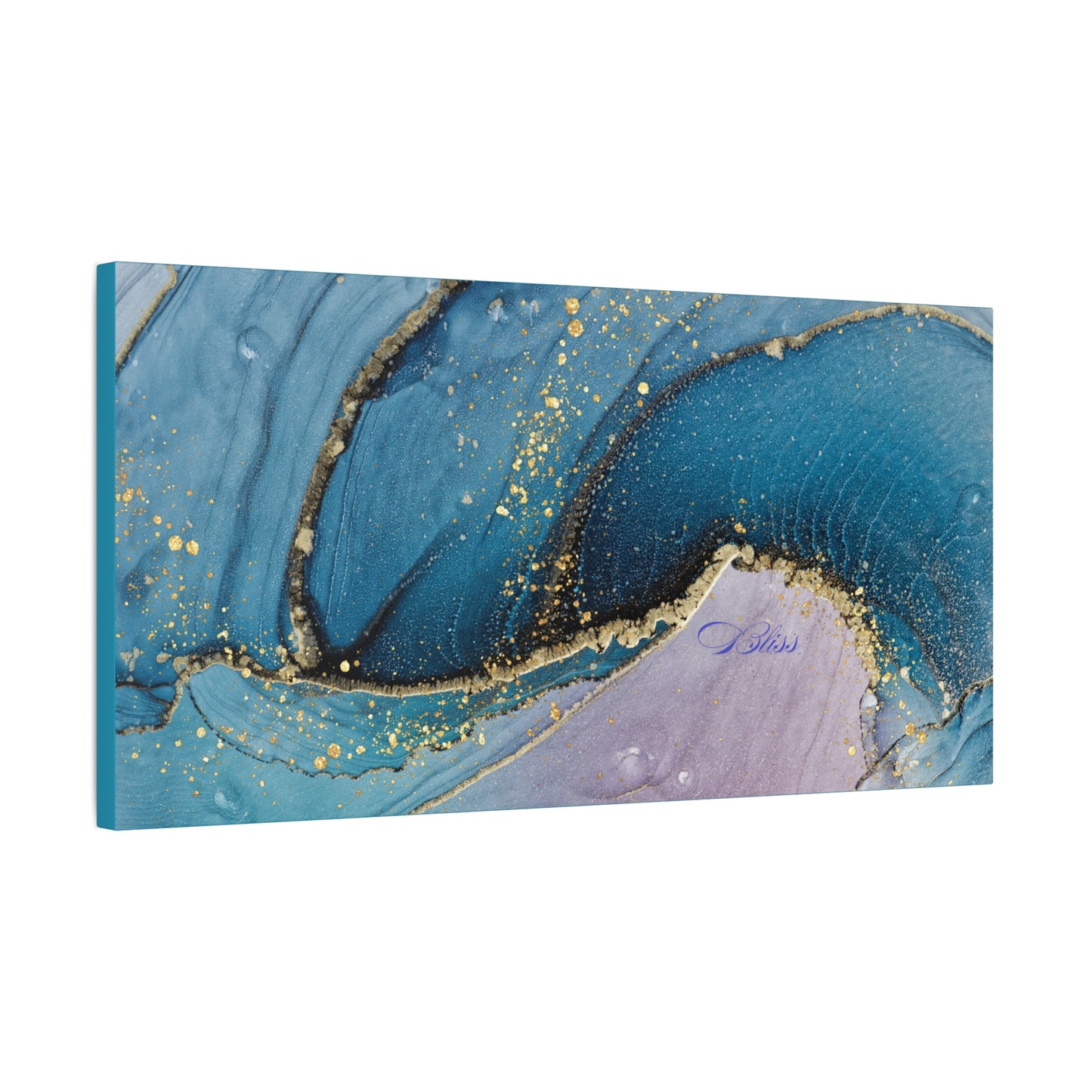 Canvas Wall Art, Abstract Ocean Wave, Modern Decor, Home Office, Gift for Her, Blue Gold Artwork, Living Room Wall Decor