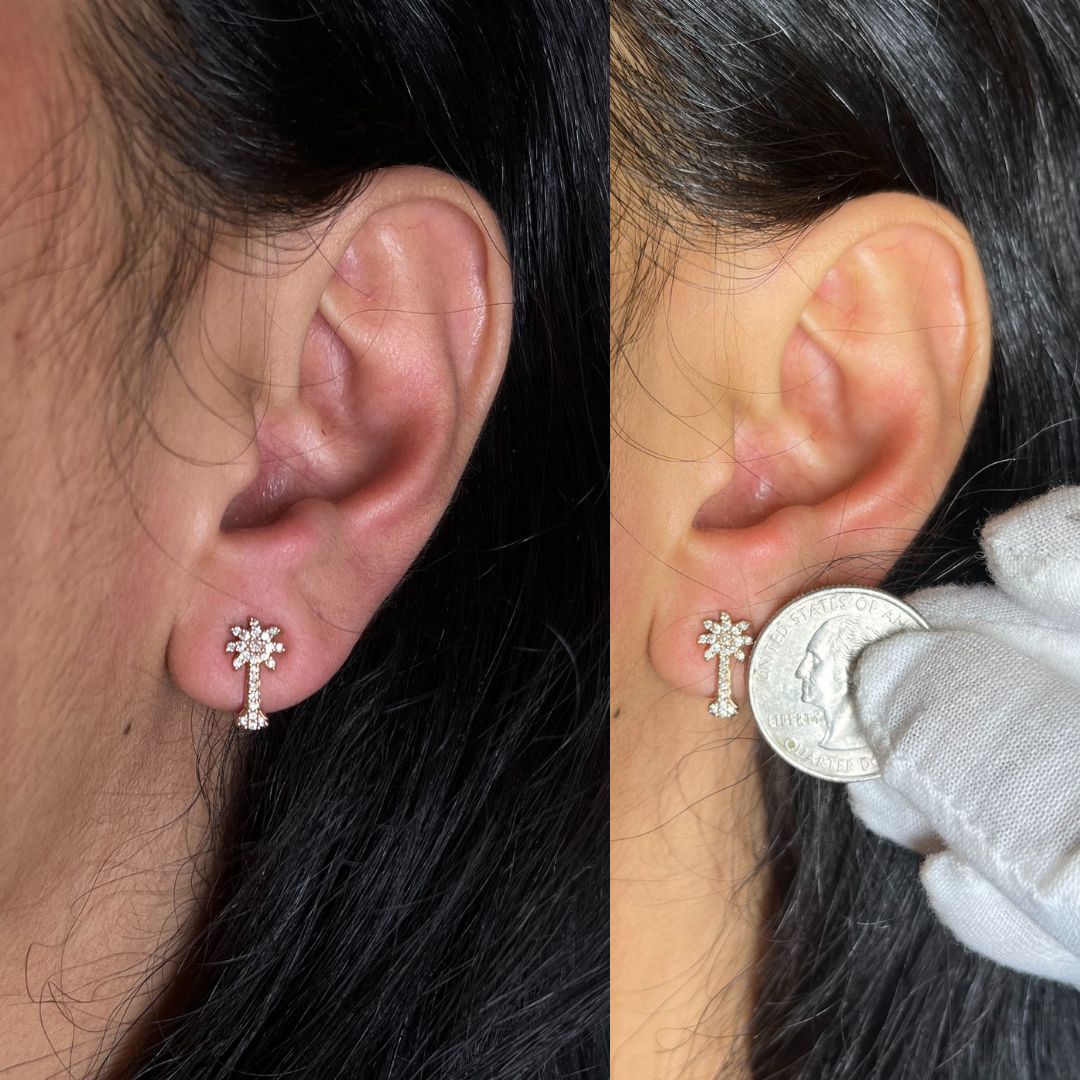 10K Rose Gold 1/4 Cttw Diamond Palm Tree Push Back Stud Earrings (H-I Color, I1-I2 Clarity)-2