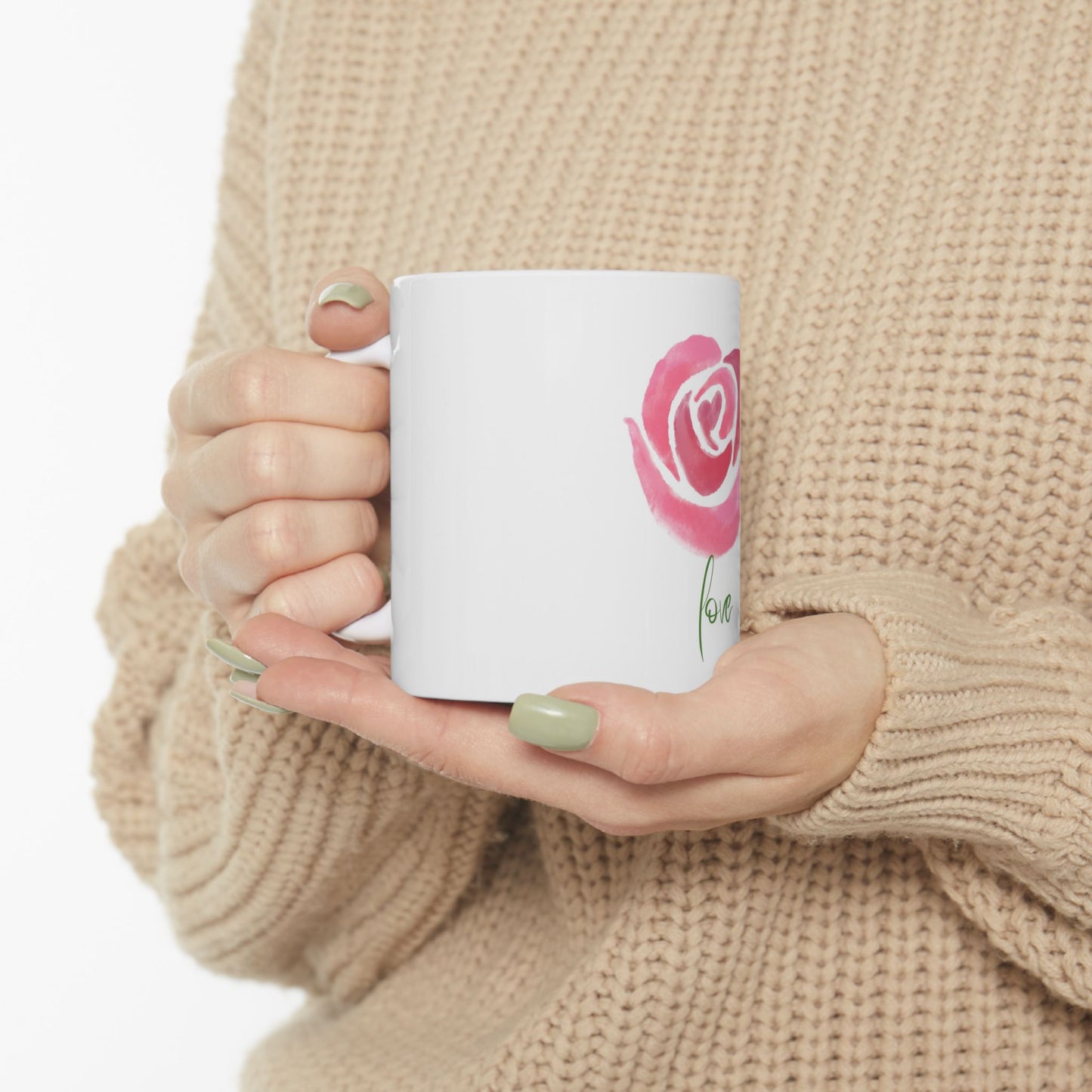 Ceramic Rose Mug - Love Inspired, Gift for Her, Romantic Tea Cup, Mother's Day Gift, Wedding Favor, Floral Coffee Mug