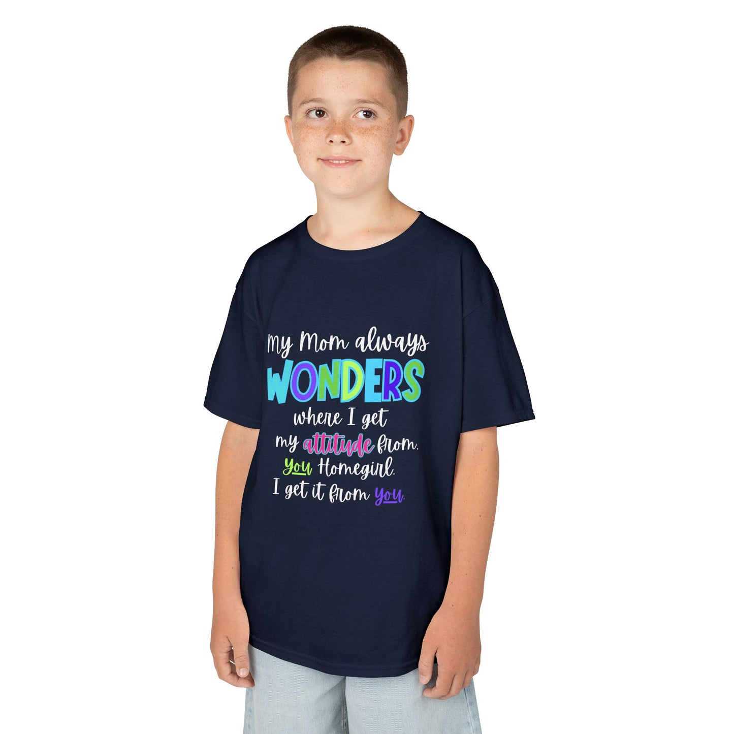 Colorful Kids Tee: 'My Mom Wonders Where I Get My Attitude From' | Fun Gift for Birthdays, Holidays, Everyday Wear, Unique Kids Apparel