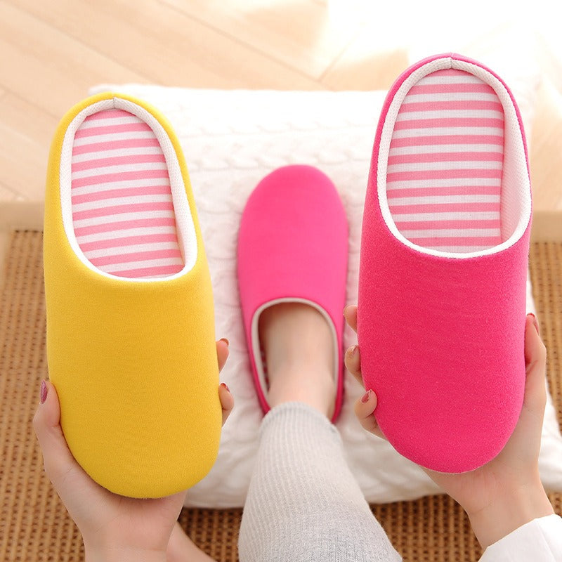 Autumn and winter men and women's indoor wooden floor Japanese pure color cotton slippers Chicken rolls all season warm slippers