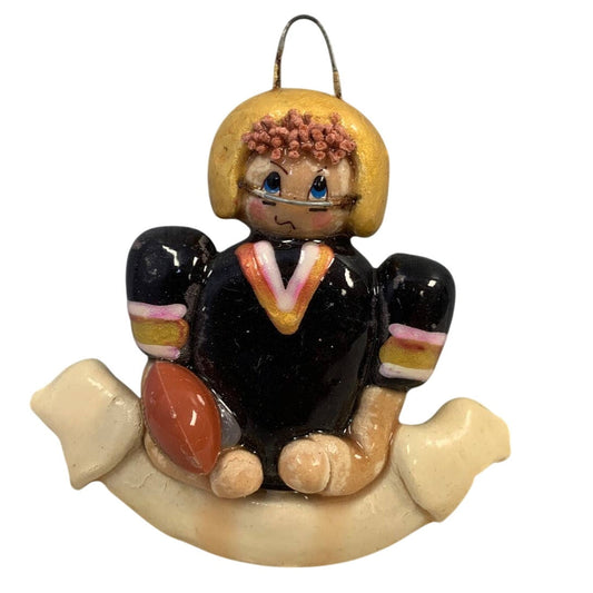 Vintage Handmade Hand Painted Football Player Baked Dough Christmas Ornament