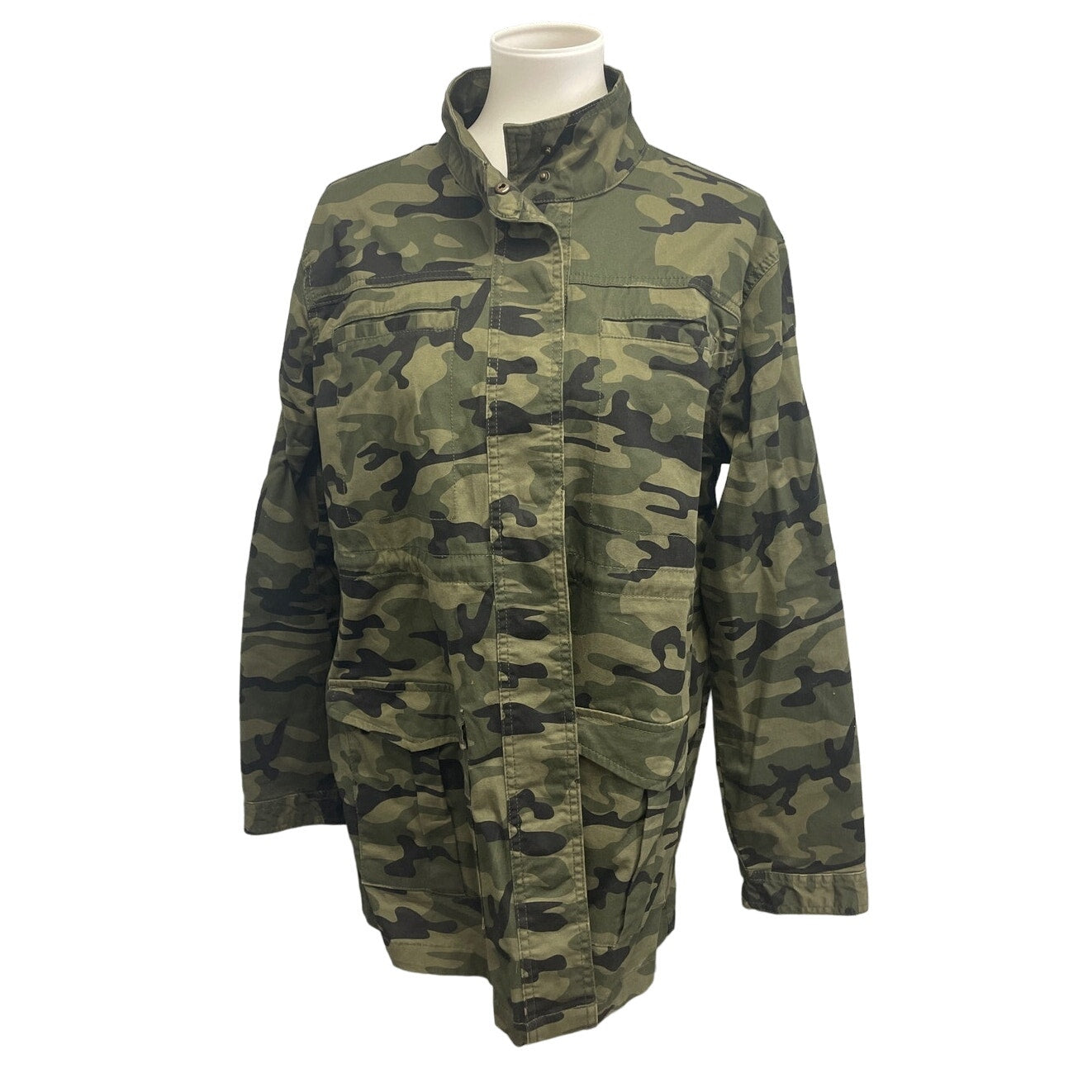 Serra Womens Large Camouflage Camo Long Sleeve Stretch Cotton Snap Up Jacket