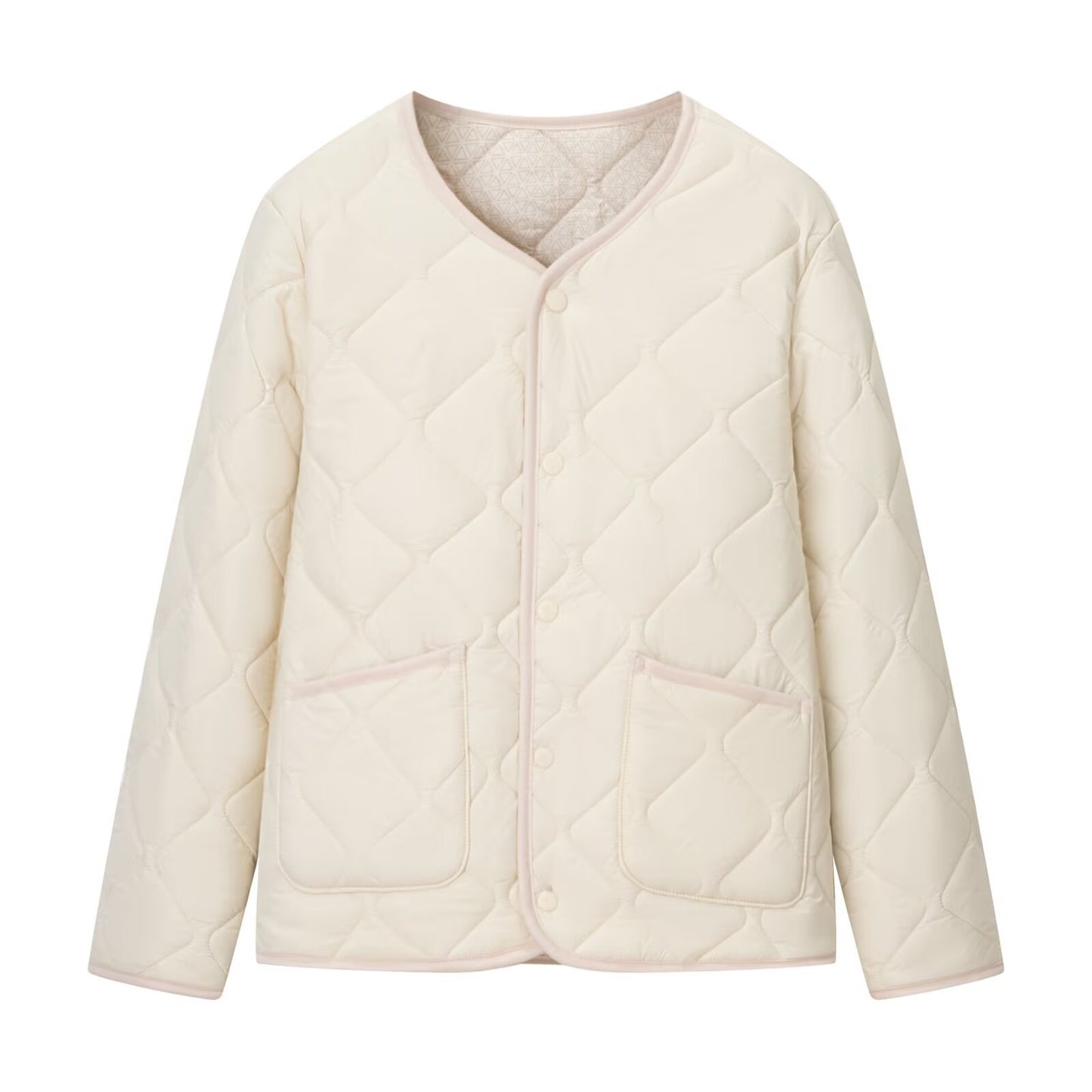 Versatile round neck diamond grid cotton jacket