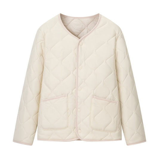Versatile round neck diamond grid cotton jacket