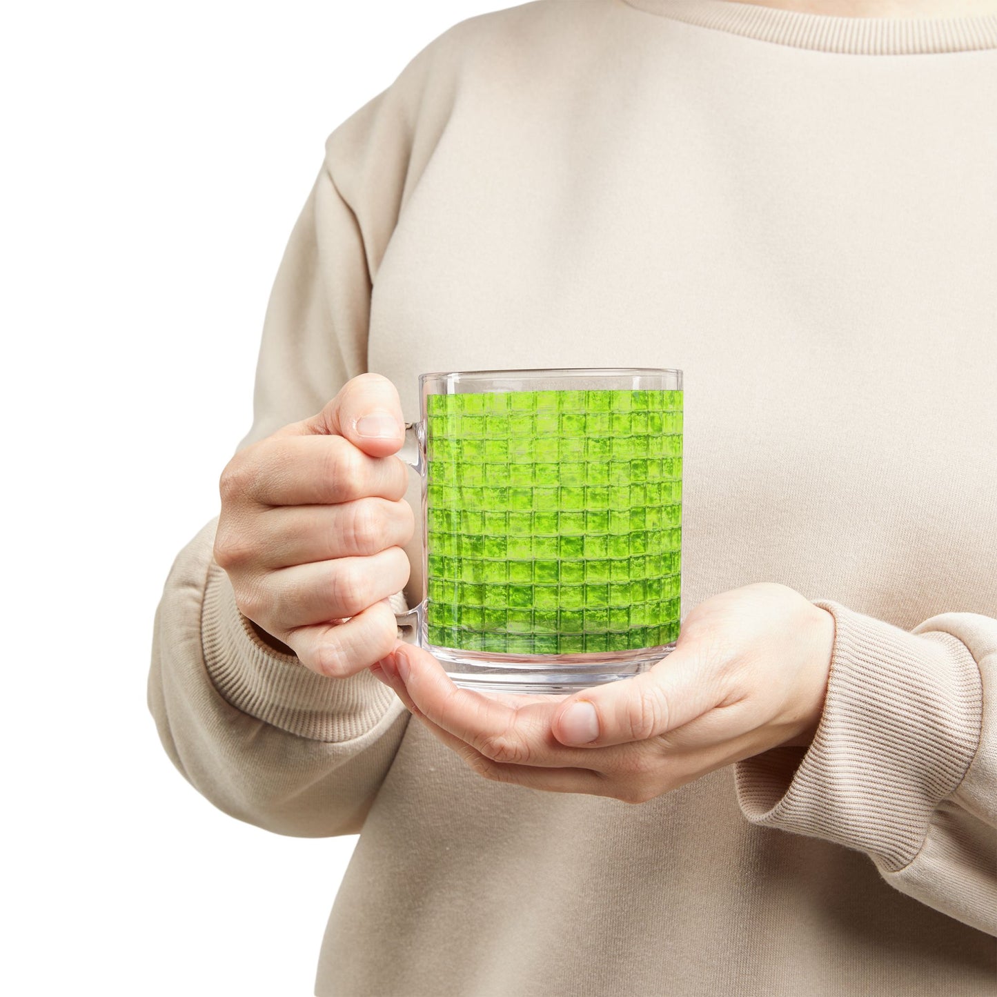 Lime Green Mosaic Pattern Glass Mug 10oz