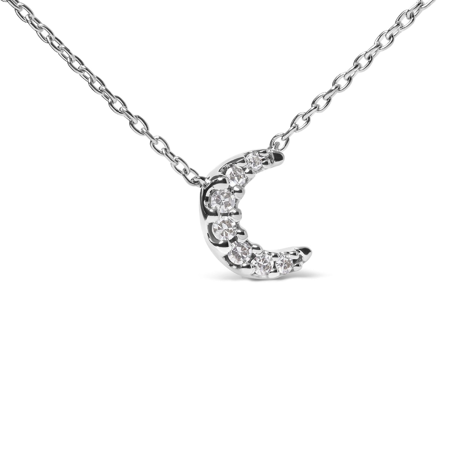 10K White Gold Diamond Accented Crescent Moon Shaped 18" Inch Pendant Necklace (H-I Color, I1-I2 Clarity)-3