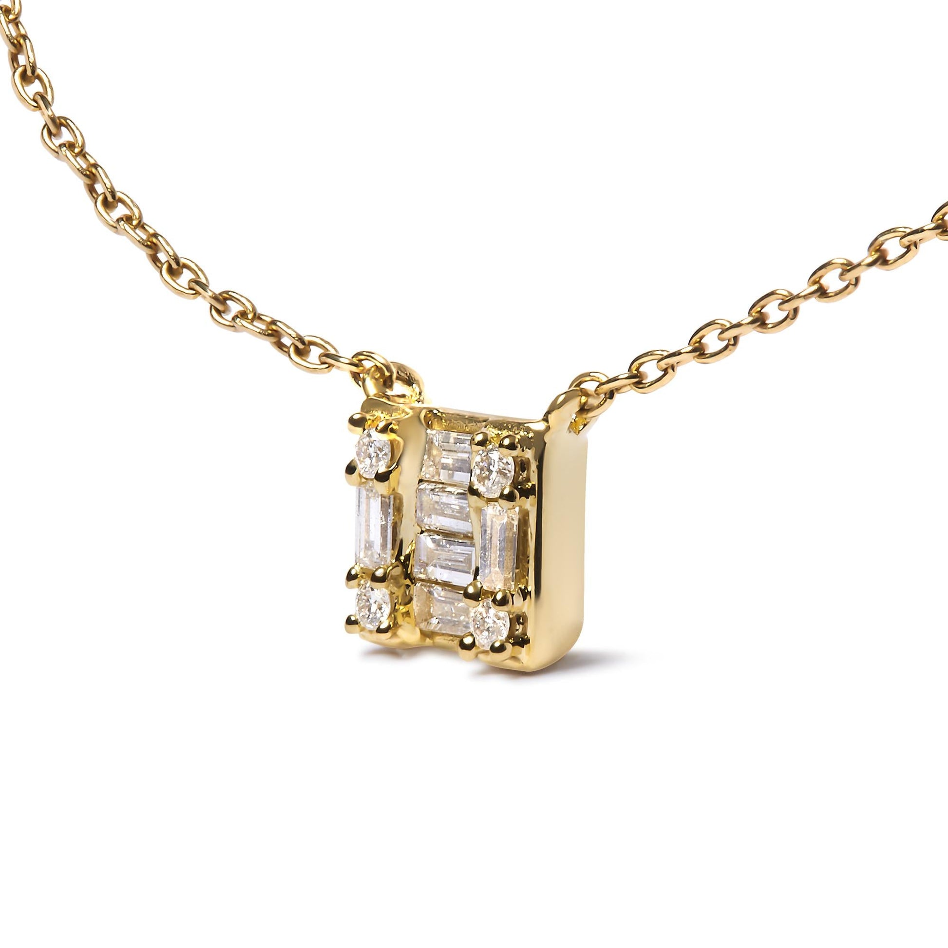 10K Yellow Gold 1/10 Cttw Round and Baguette Diamond Mosaic Composite Square 18" Inch Pendant Necklace (H-I Color, I1-I2 Clarity)-3