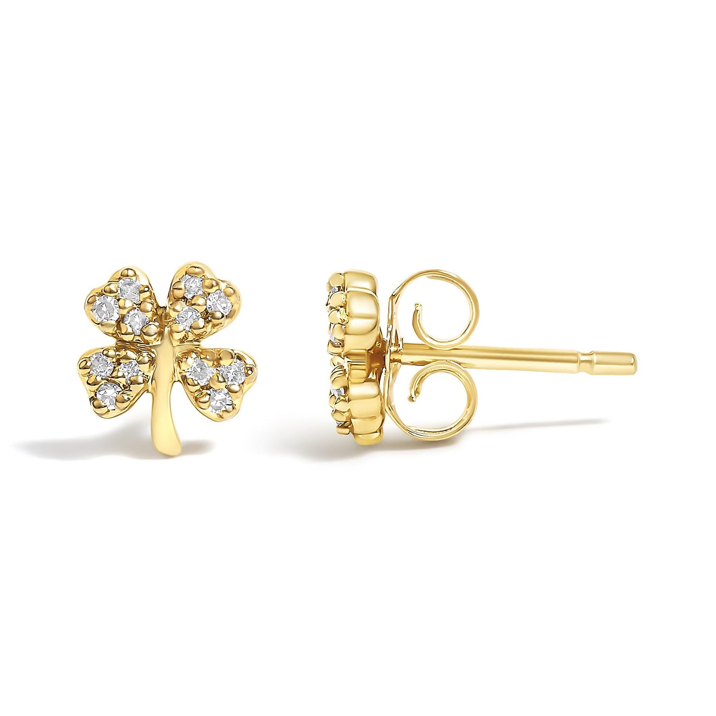 10K Yellow Gold Diamond Accent 4 Leaf Clover Stud Earrings-3