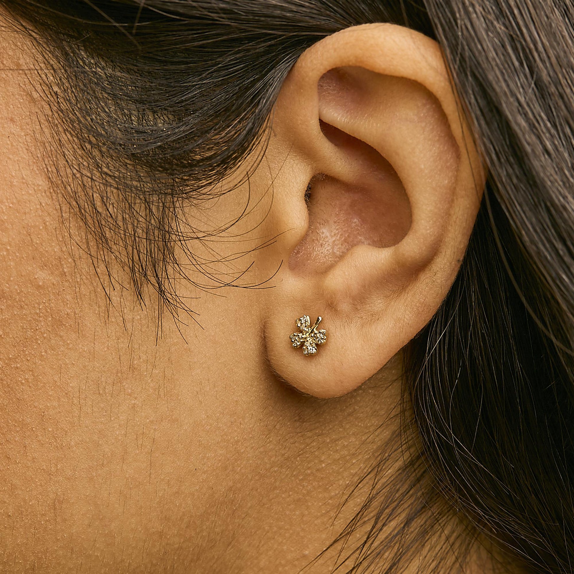 10K Yellow Gold Diamond Accent 4 Leaf Clover Stud Earrings-2