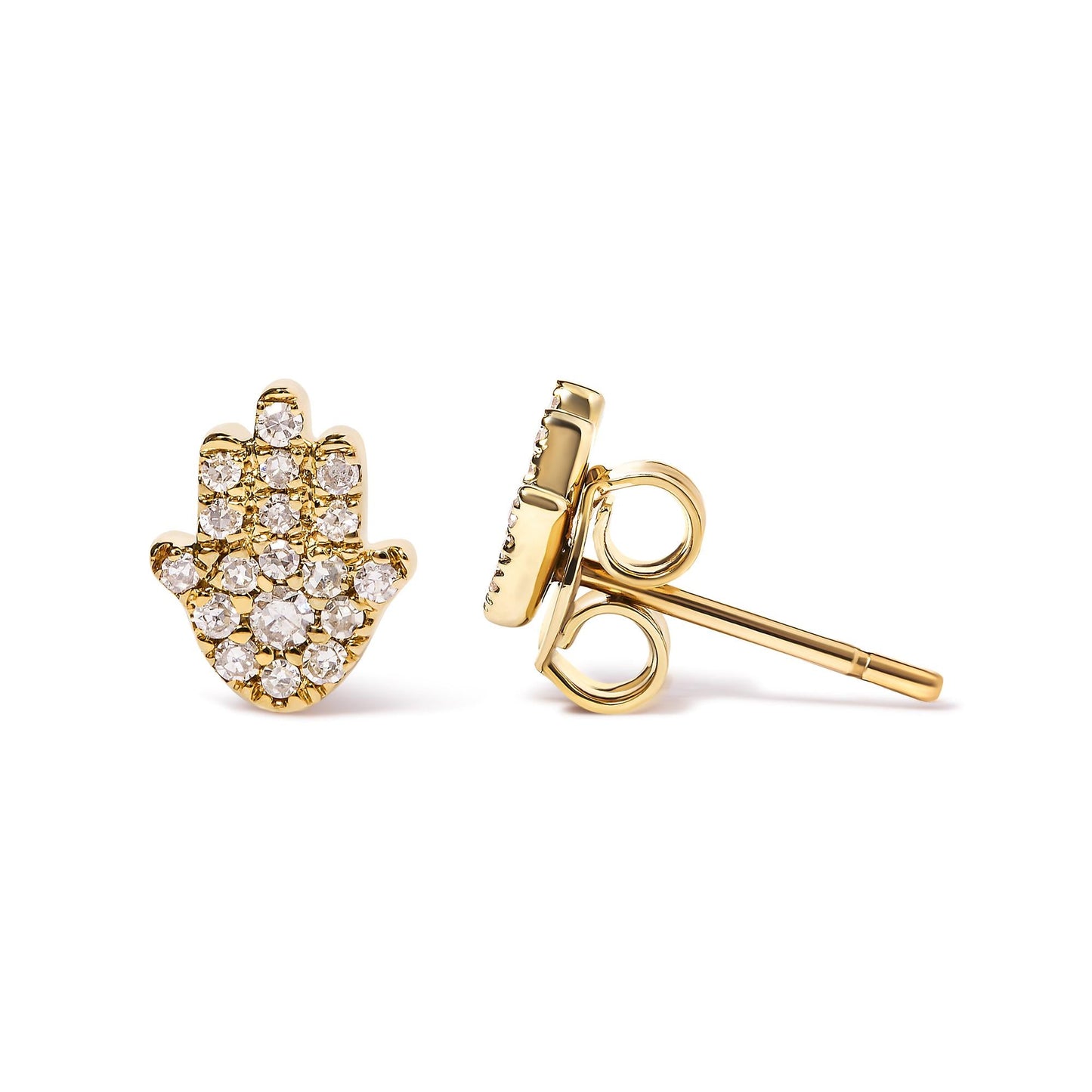 10K Yellow Gold Diamond Accented Hamsa Stud Earrings (H-I Color, I1-I2 Clarity)-3