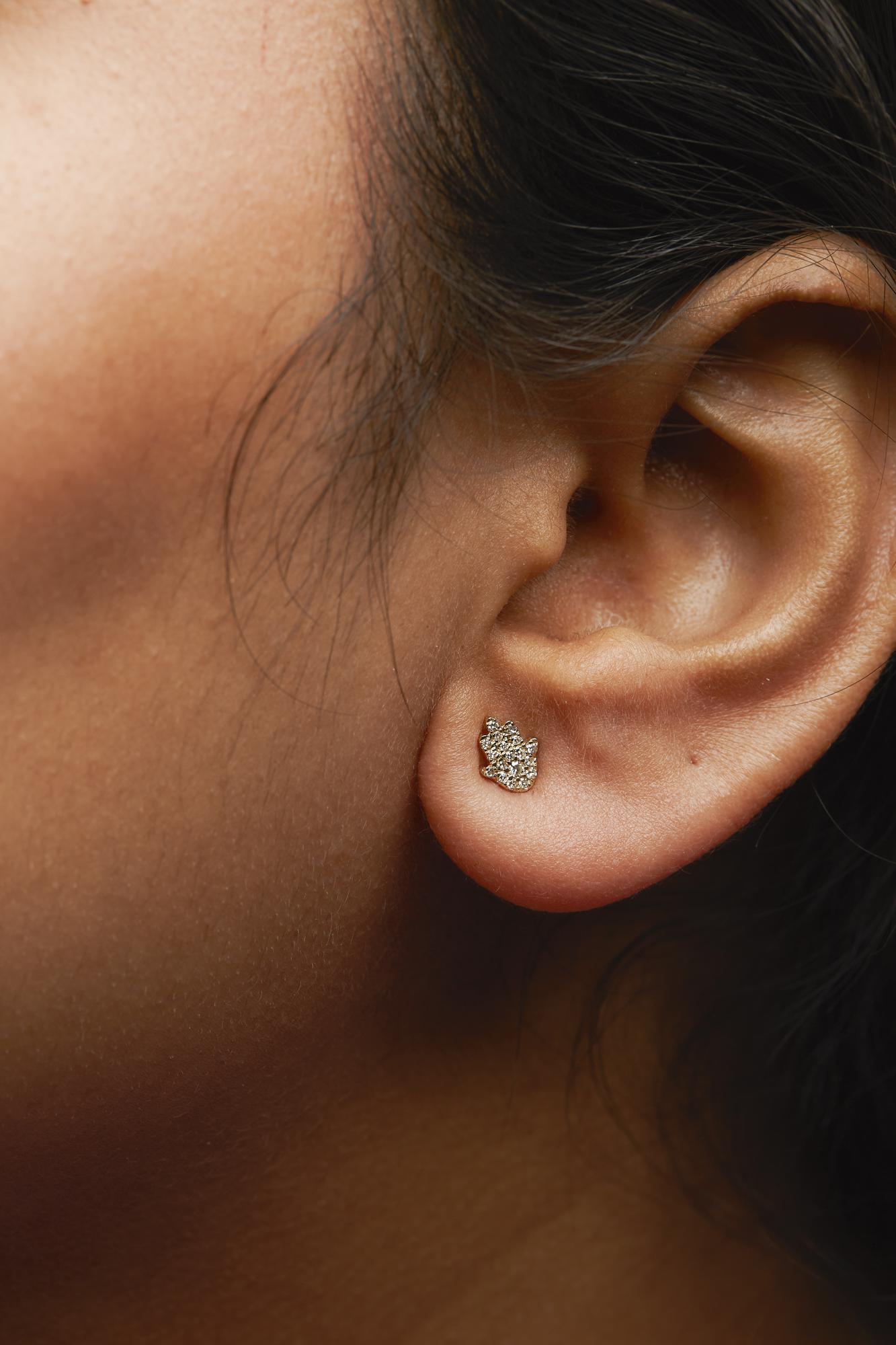 10K Yellow Gold Diamond Accented Hamsa Stud Earrings (H-I Color, I1-I2 Clarity)-2