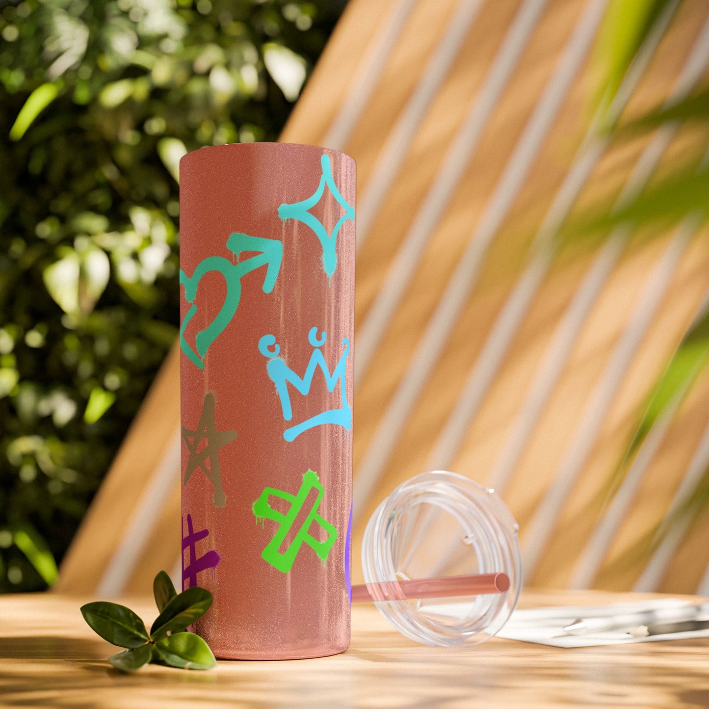 Trendy Skinny Tumbler with Straw, 20oz | Unique Graffiti Style Drinkware for Teens, Gifts, Parties, and Everyday Use