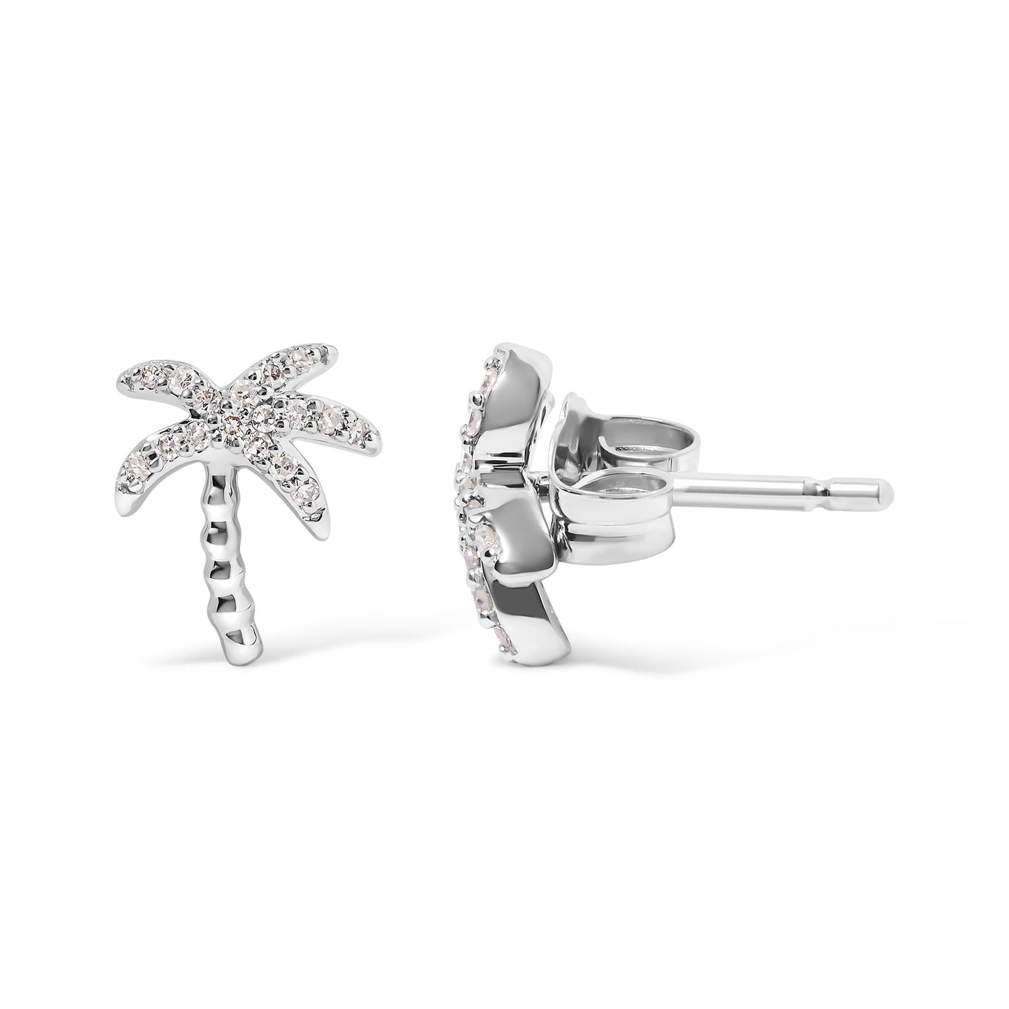 10K White Gold 1/10 Cttw Diamond  Encrusted Palm Tree Stud Earrings (H-I Color, I1-I2 Clarity)-3