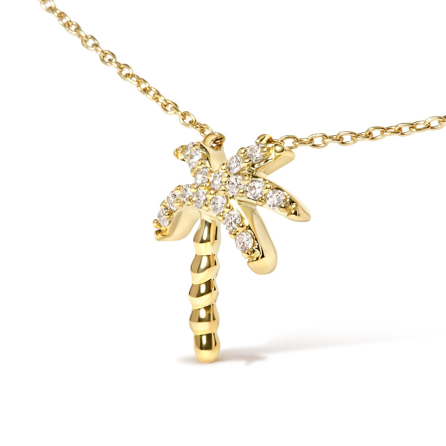10K Yellow Gold 1/10 Cttw Round Diamond Palm Tree 18" Inch Pendant Necklace (H-I Color, I1-I2 Clarity)-3