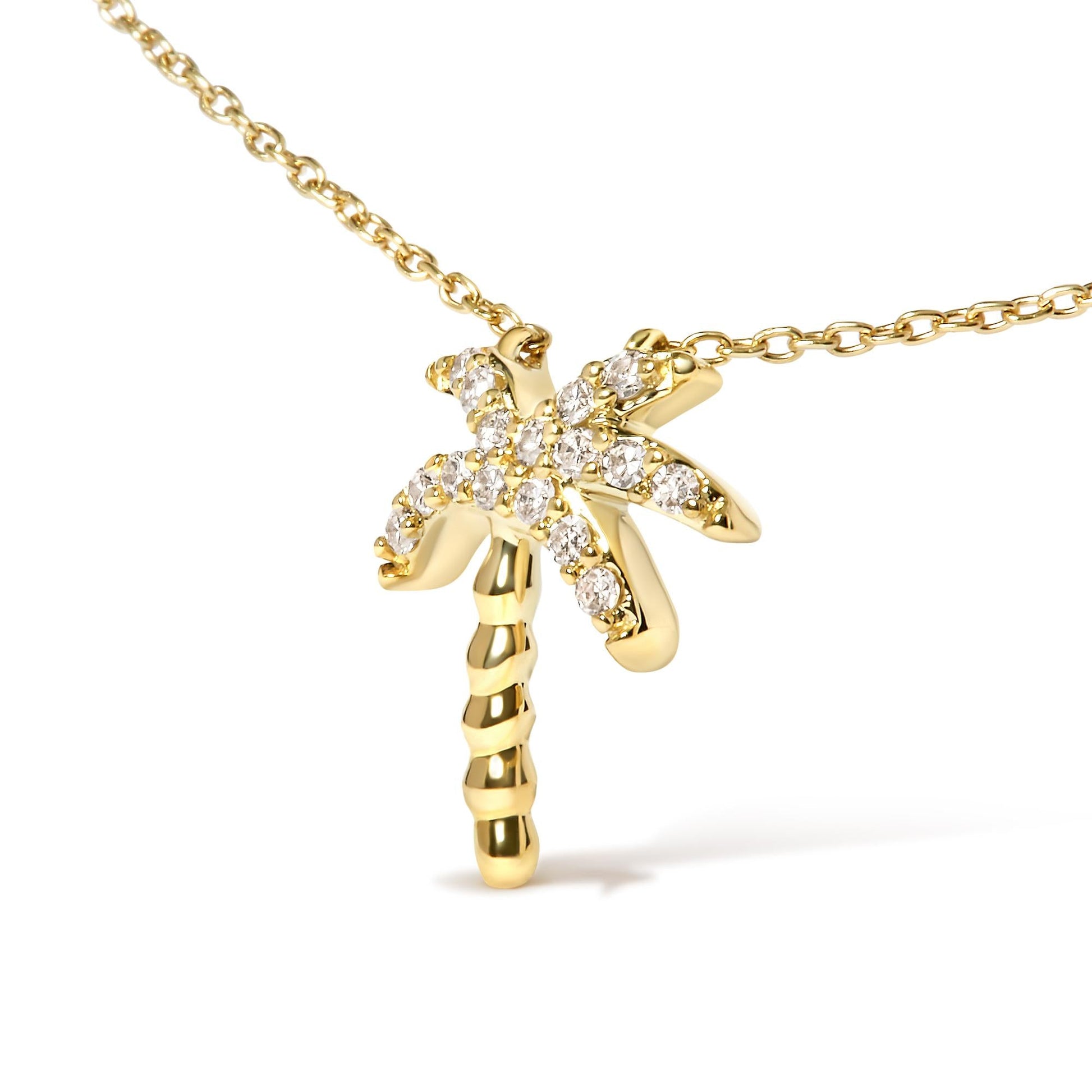 10K Yellow Gold 1/10 Cttw Round Diamond Palm Tree 18" Inch Pendant Necklace (H-I Color, I1-I2 Clarity)-3