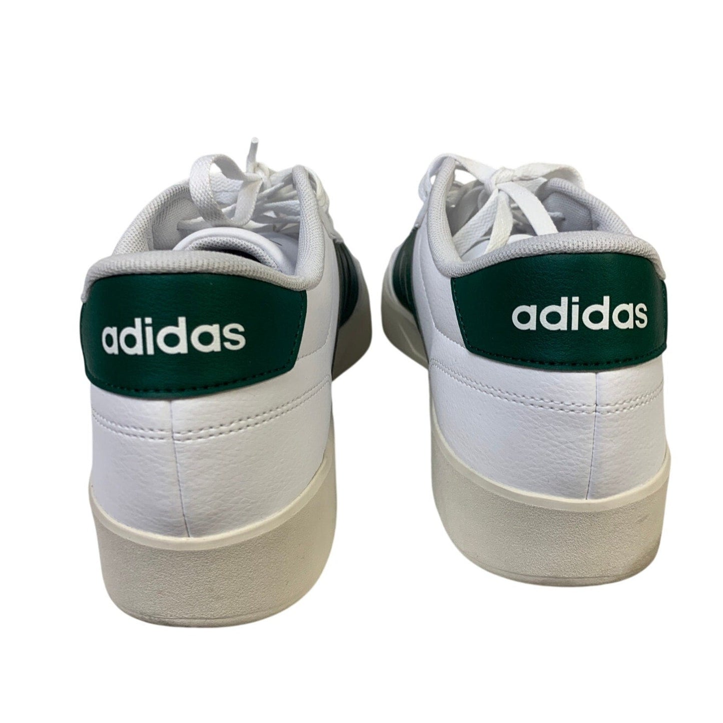 New In Box Adidas Men Size 10 White Faux Leather Green Stripe Breaknet 3.0 Shoes