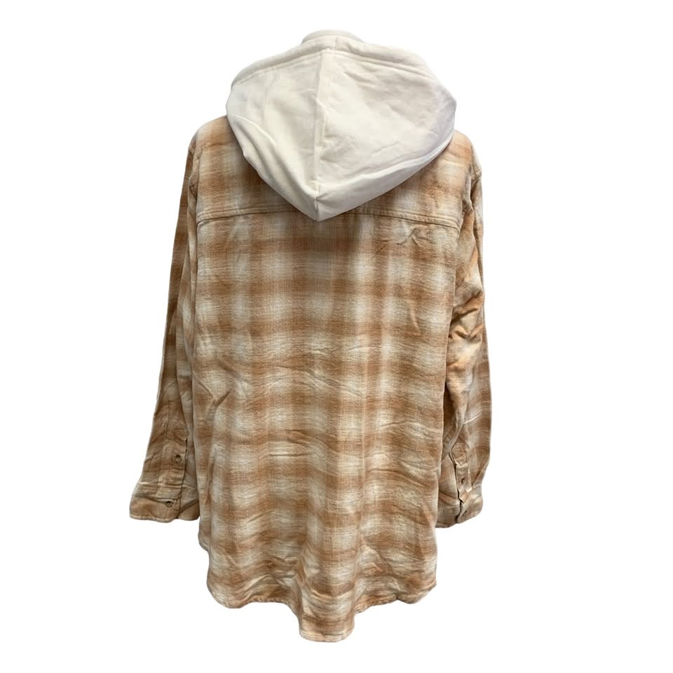 New Hand Printed Womens XXL Blue Jay Bird Plaid Flannel Long Sleeve Hoodie