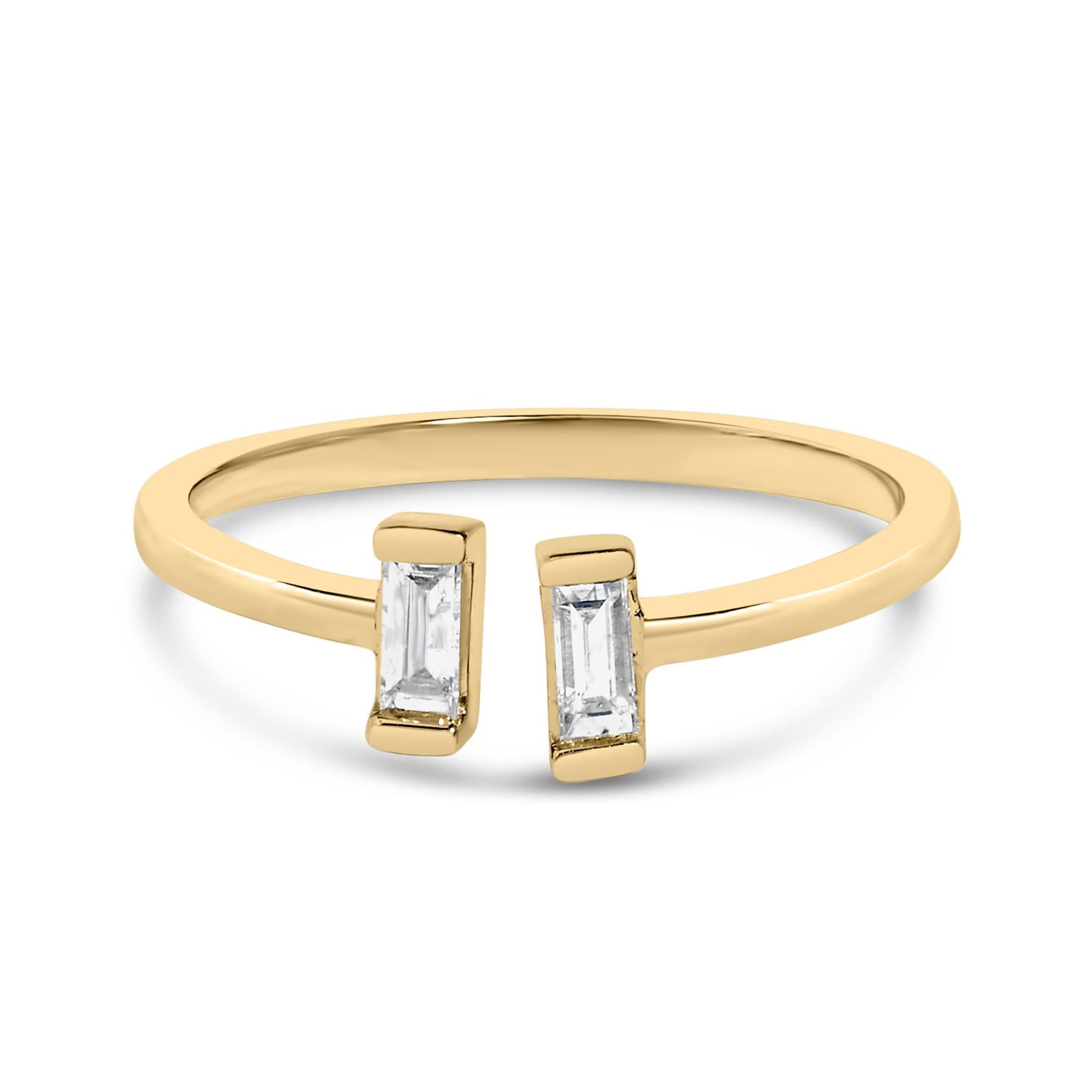 14K Yellow Gold Plated Sterling Silver 1/5 Cttw Baguette Diamond Open Band Ring-0