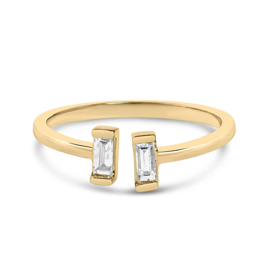 14K Yellow Gold Plated Sterling Silver 1/5 Cttw Baguette Diamond Open Band Ring-0