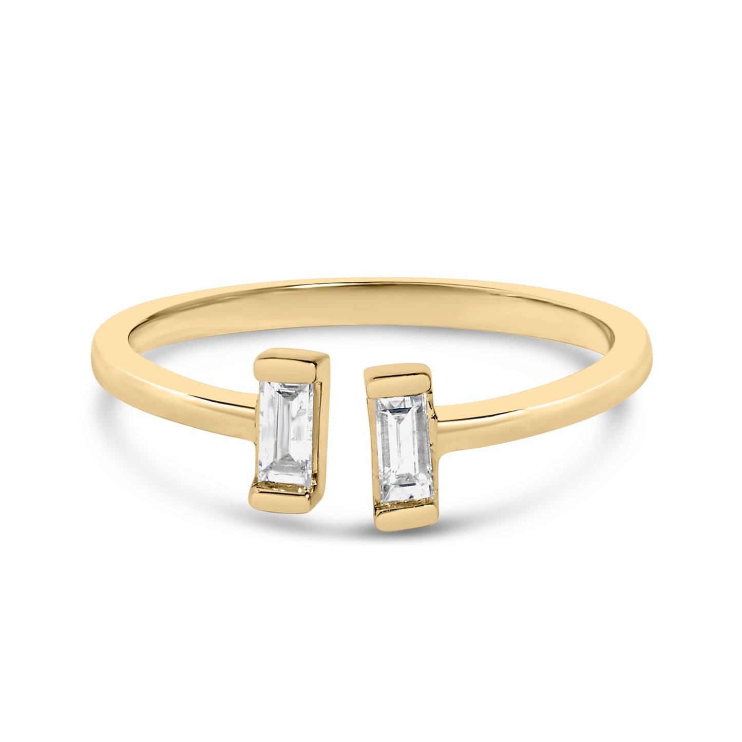 14K Yellow Gold Plated Sterling Silver 1/5 Cttw Baguette Diamond Open Band Ring-0