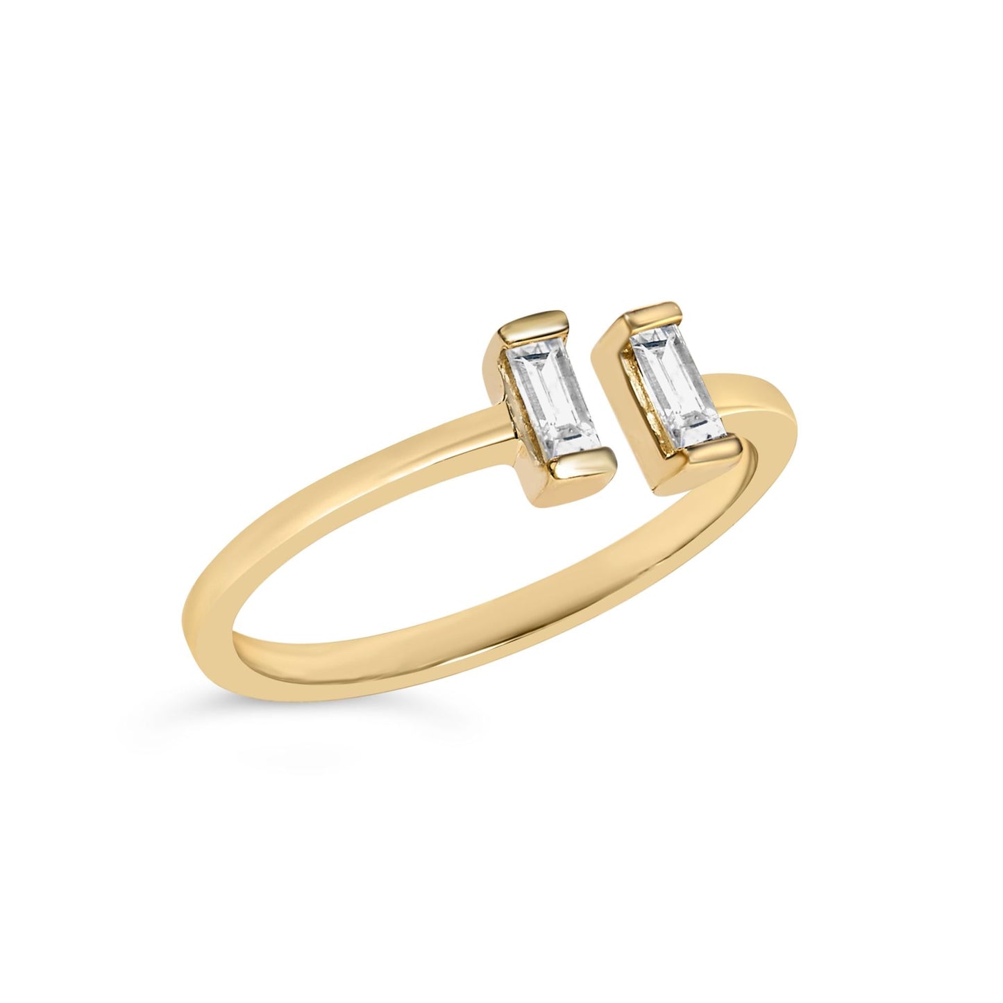 14K Yellow Gold Plated Sterling Silver 1/5 Cttw Baguette Diamond Open Band Ring-3