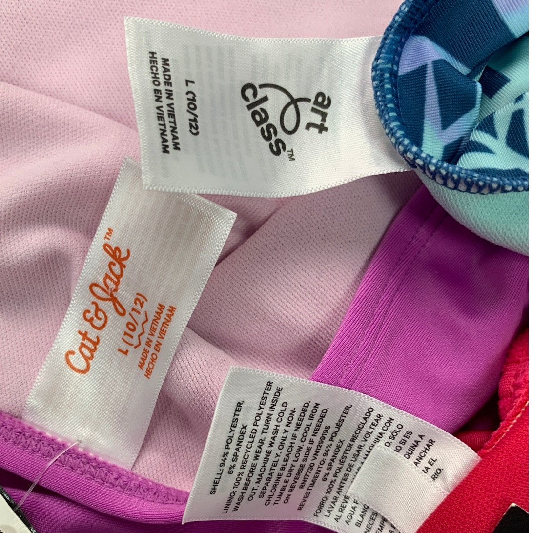 Lot of 3 New Art Class Cat & Jack Girls Large Tropical Swim Tops Bikini Bottom