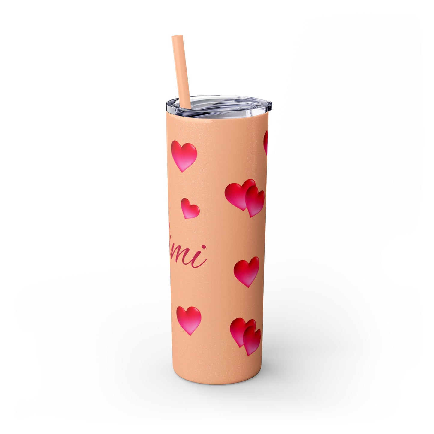 Gepasmaakte Glitter 20oz Dun Tumbler met Pienk Hartpatroon — [Jou Naam Hier]