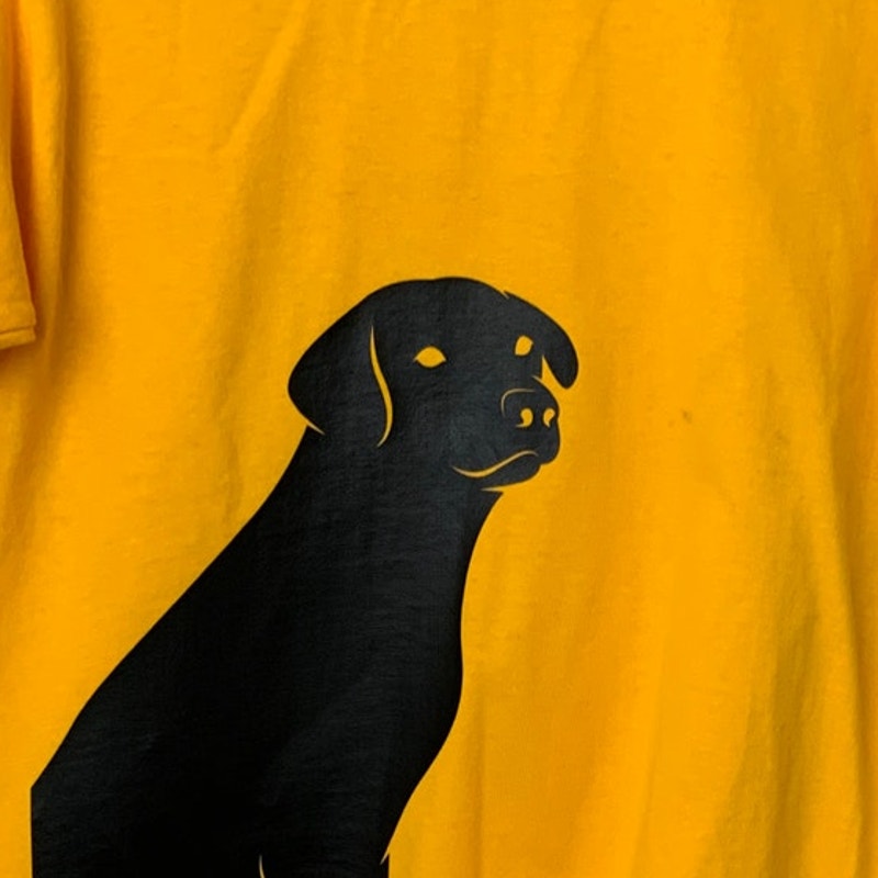 New Hand Printed Youth Medium Gold Yellow Black Lab Puppy Dog Crew Neck Tee