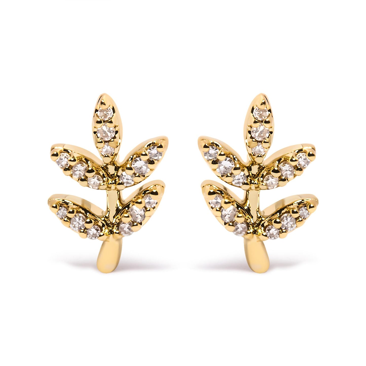 10K Yellow Gold 1/10 Cttw Diamond Accented Leaf and Branch Stud Earrings (H-I Color, I1-I2 Clarity)-0