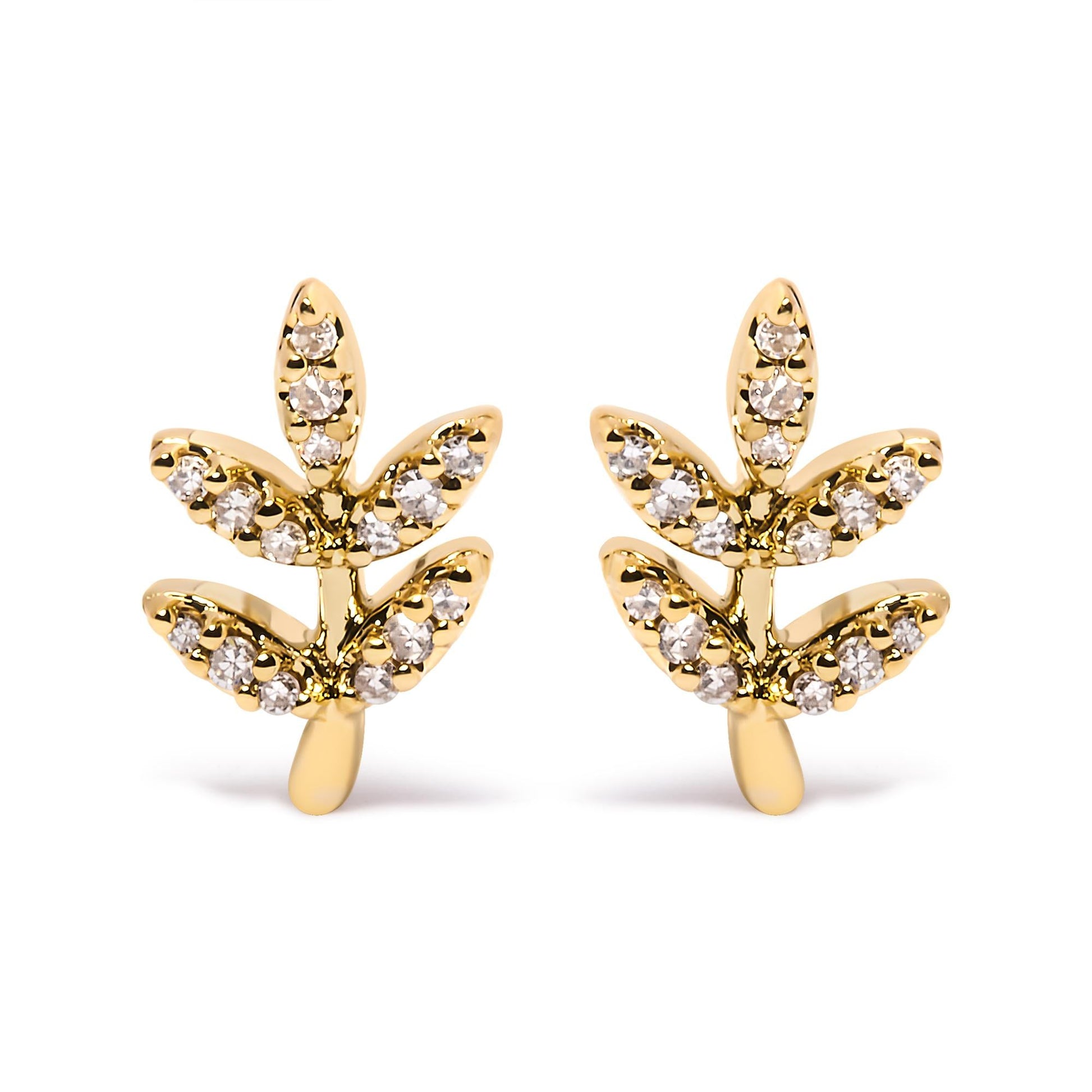10K Yellow Gold 1/10 Cttw Diamond Accented Leaf and Branch Stud Earrings (H-I Color, I1-I2 Clarity)-0