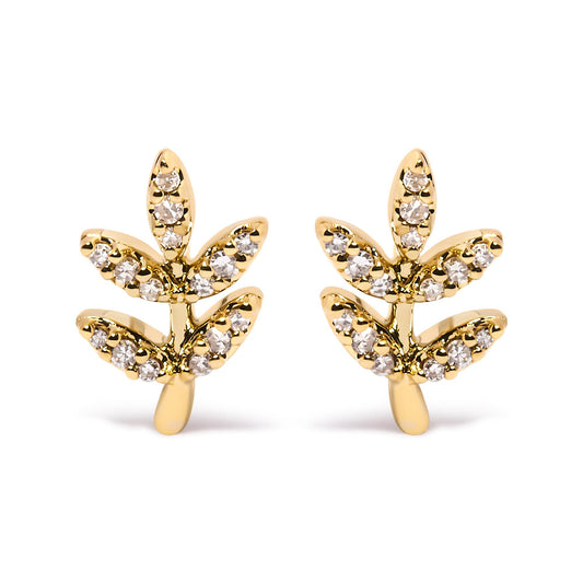 10K Yellow Gold 1/10 Cttw Diamond Accented Leaf and Branch Stud Earrings (H-I Color, I1-I2 Clarity)-0