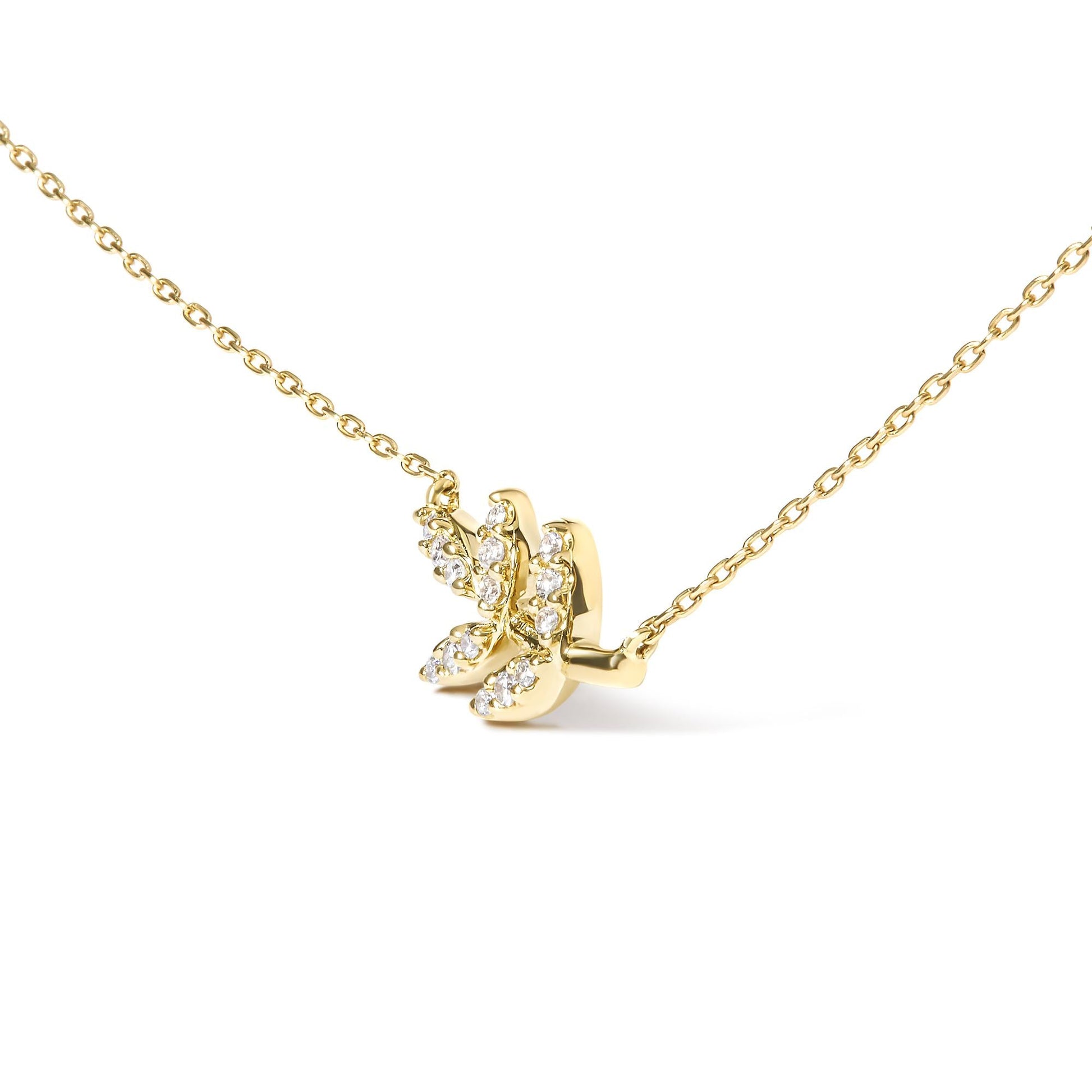 10K Yellow Gold 1/10 Cttw Diamond Leaf and Branch 18" Pendant Necklace (H-I Color, I1-I2 Clarity)-3