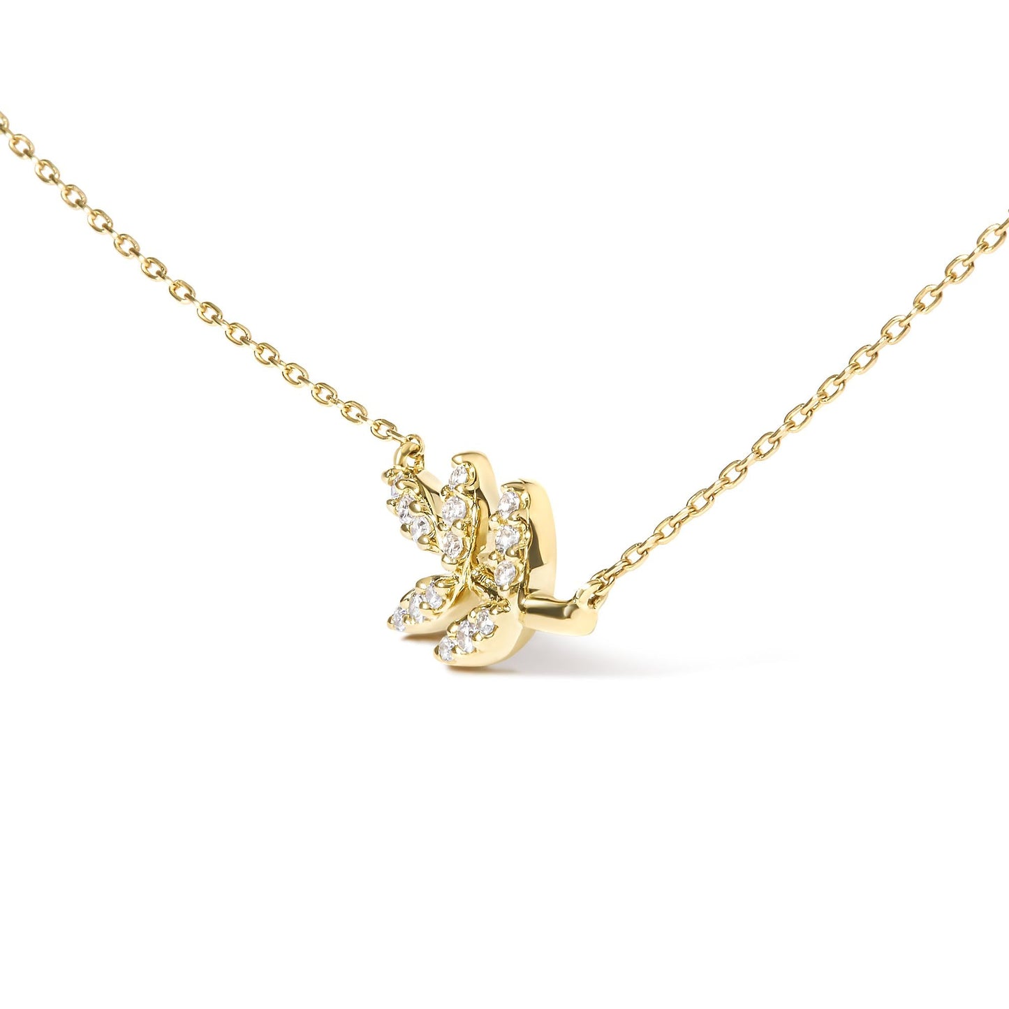 10K Yellow Gold 1/10 Cttw Diamond Leaf and Branch 18" Pendant Necklace (H-I Color, I1-I2 Clarity)-3