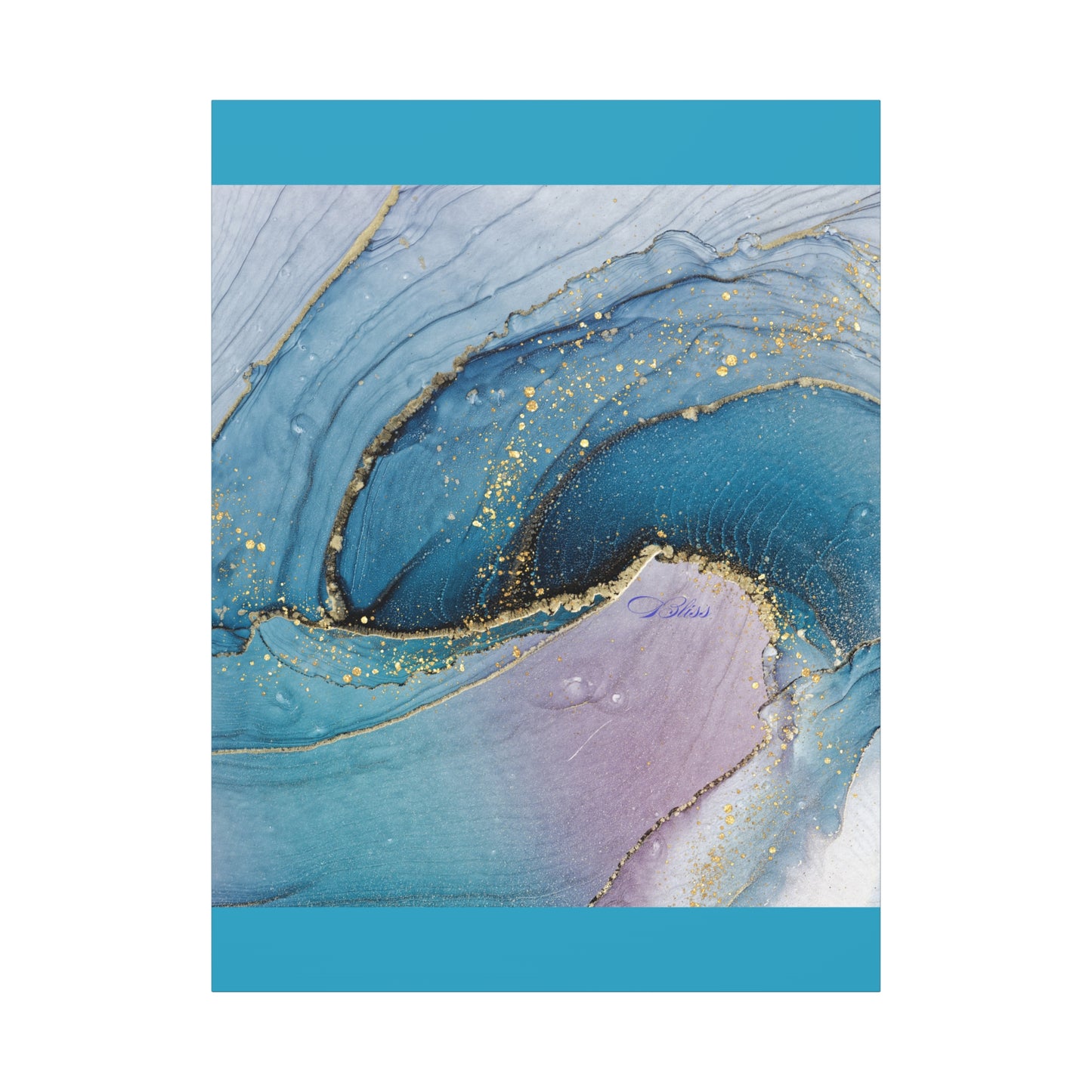 Canvas Wall Art, Abstract Ocean Wave, Modern Decor, Home Office, Gift for Her, Blue Gold Artwork, Living Room Wall Decor