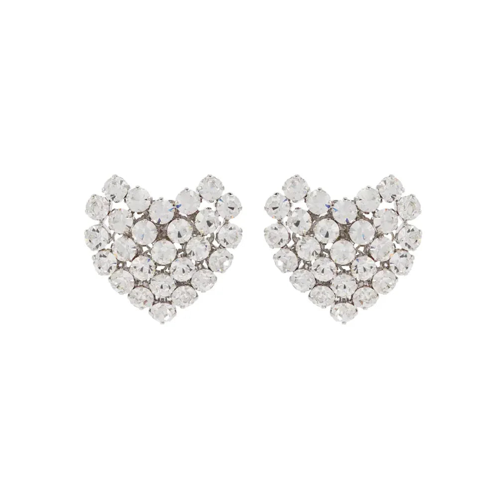 Round Crystal Heart Clip on Earrings Wedding for Women Fashion Jewelry Rhinestone Clip Earrings No Piercing Bride Gift